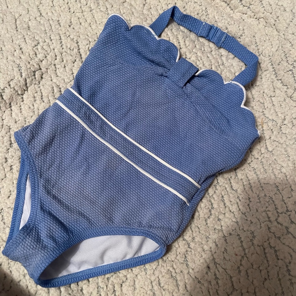 Janie and Jack Light Periwinkle Scalloped Trim Swimsuit